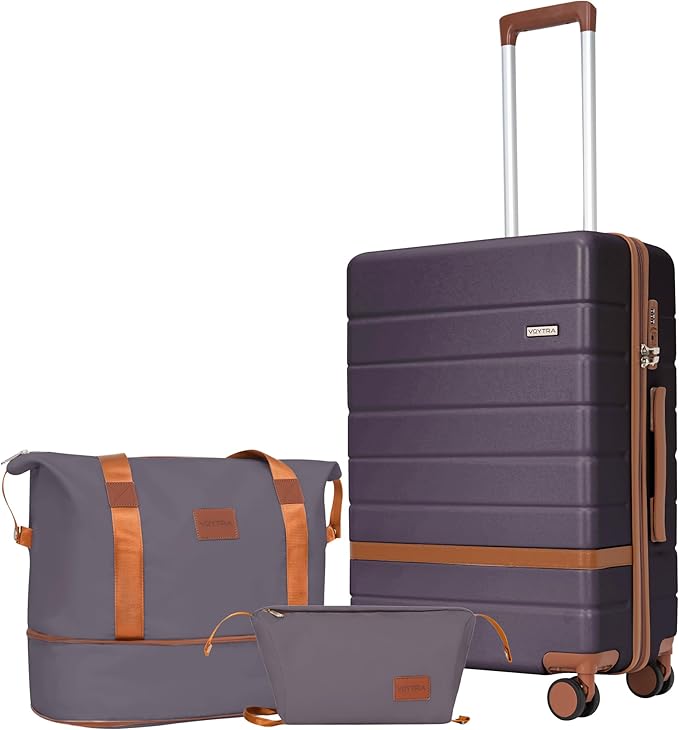 20-Inch Carry-On Luggage Set (3-Piece) – Lightweight & Durable Hardshell Spinner Suitcase with TSA Lock | PC+ABS Material | Airline Approved for Business and Family Travel, in Purple
