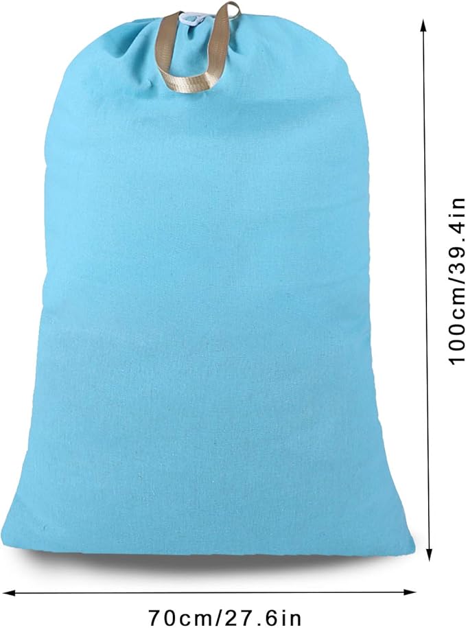 Heavy Duty Laundry Bag with Drawstring and Handle, Extra Large Travel Dirty Clothes Bag for Laundromat and Household, Durable Rip-Stop Laundry Hamper Liner, 28 x 40 Inch by SANFERGE, Light Blue