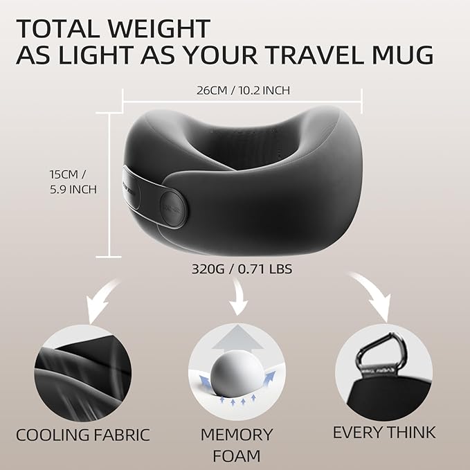 360° Ergonomic Travel Pillow – Self-Storing Memory Foam Neck Pillow for Airplane, Car, and Home – Adjustable, Breathable, Ultra-Compact for Long Flights