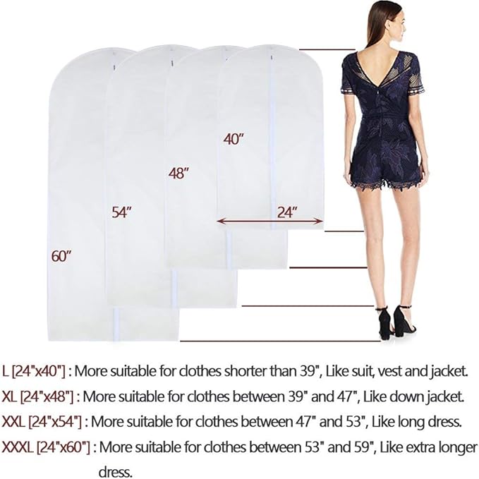 Garment Bags for Hanging Clothes 24'' x 40'' Suit Hanging Garment Bags White Breathable Suit Covers for Closet Full Zipper Dust Cover for Suits Dance Clothes Closet Pack of 6