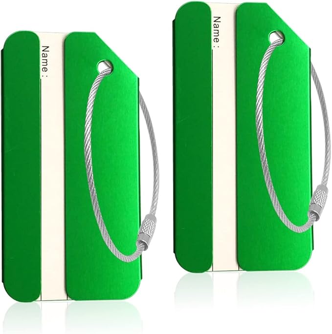 Aluminum Luggage Tags, Luggage Tag Holders for Travel Luggage Baggage Identifier by Ovener (2Pack Green)