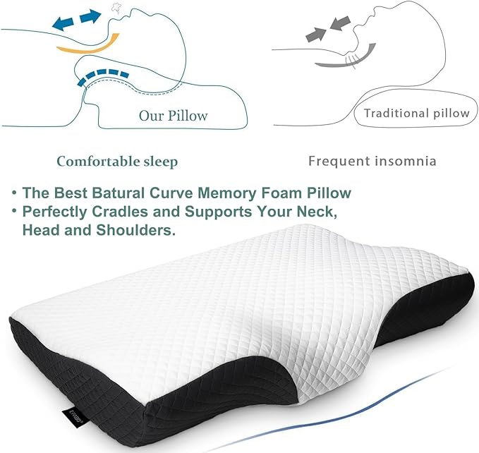 Contour Memory Foam Pillow Orthopedic Sleeping Pillows, Ergonomic Cervical Pillow for Neck Pain - for Side Sleepers, Back and Stomach Sleepers, Free Pillowcase Included (Firm & Queen)