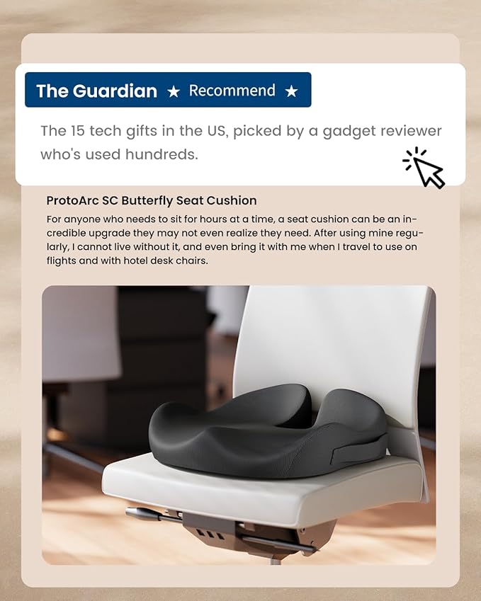 ProtoArc Extra Large Seat Cushion for Tailbone Pain Relief, Seat Cushions for Office Chairs, Extra Cover, Ergonomic Memory Foam Desk Chair Cushion for Sciatica Pain Relief, Car Seat Cushion - Black