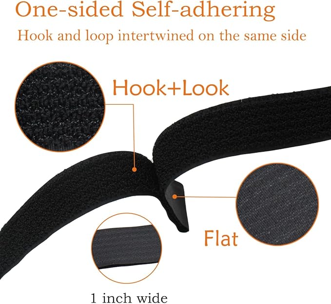YiwerDer 1"x20FT Hook and Loop Straps, with 30 Plastic Buckles, Adjustable Fastening Cable Straps, Cut-to-Length Cinch Strap, Reusable Nylon Securing Cord Ties for Organizer or Storage - Black