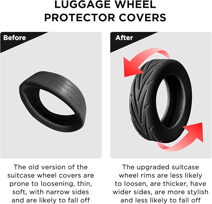 8 Pack Suitcase Wheel Covers Silicone Fits 2.1-2.4 Inch Spinner Wheels for Carry On Luggage Protective Wheel Guards, Thickened Anti-Wear & Tear, Travel Essentials (Black)