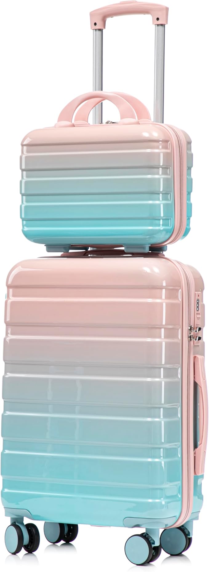 Gradient Pink-Light Blue Luggage Set 14" & 20" - 2 Piece PC Spinner Wheel Suitcases with Combination Lock, Lightweight Carry On for Business & Vacation