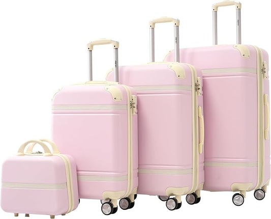 Merax Luggage Set 3 Piece Suitcase Set with 1 Cosmetic Case Expandable Spinner Wheels Vintage Luggage Sets(Light Pink,20"+24"+28")