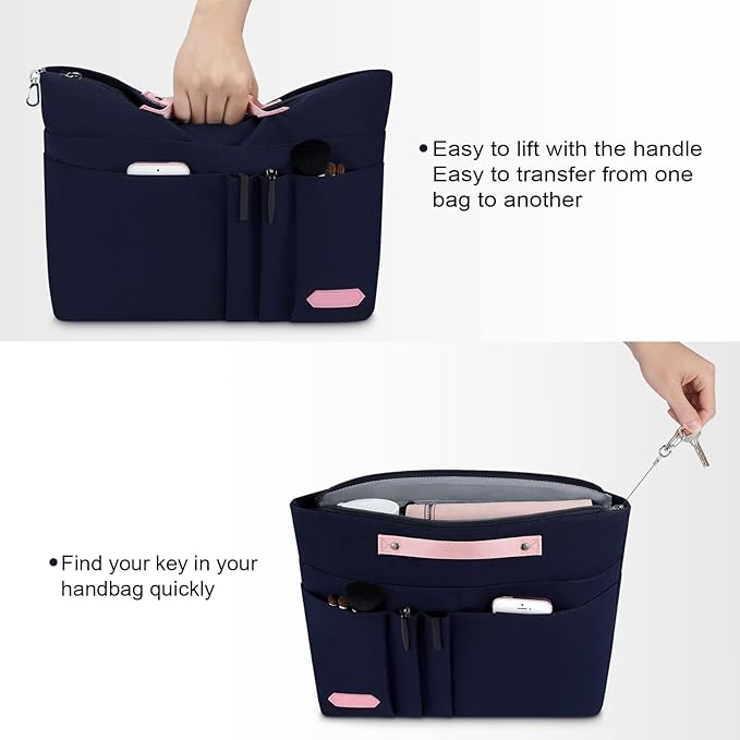 HyFanStr Purse Organizer Insert for Handbags,Tote Bag Organizer Insert Zipper Bag for Women, Handbag Organizer Inside Liner with 15 Pockets