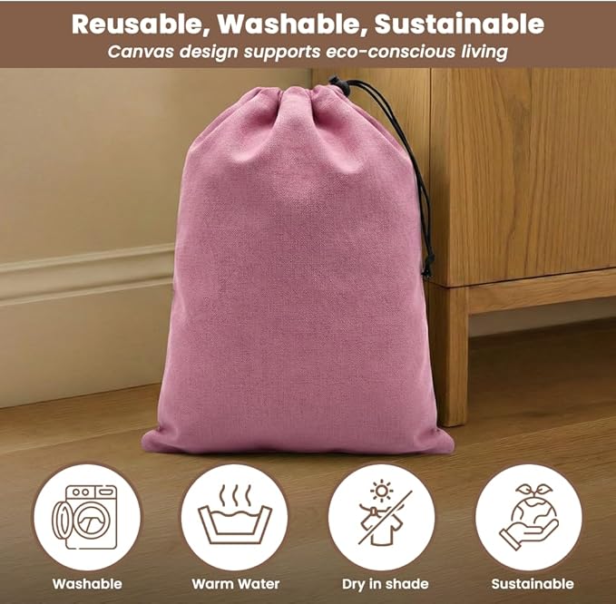 LFH Cotton Rich Shoe Storage Bags with Drawstring, Dustproof Breathable Reusable Organizer, Perfect For Travel, Dorm, Hotel, College, Gym, Easy to Carry, Machine Washable 12"x17" (Pack of 2) - Pink