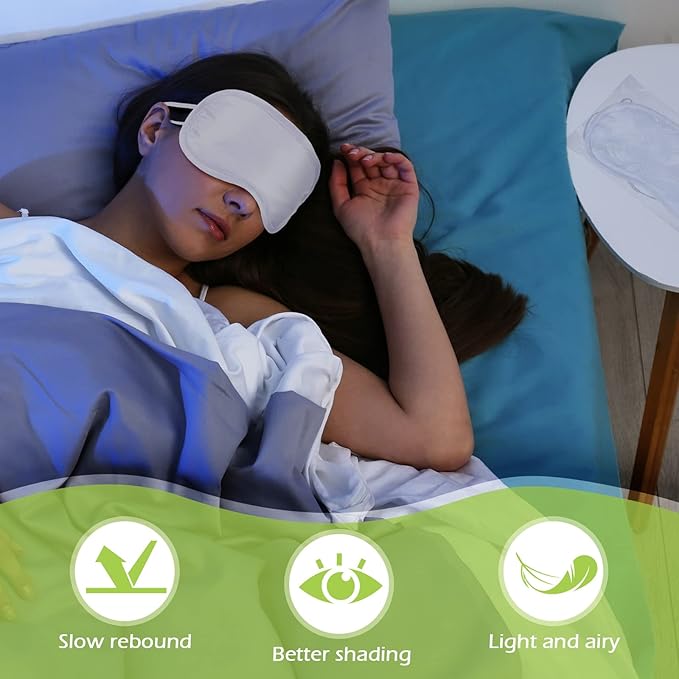 Tarpop 200 Pcs Eye Mask Sleeping Blindfold Eye Cover with Adjustable Strap for Games Party Team Building Travel Individually Wrapped Sleep Mask for Women Men (White)