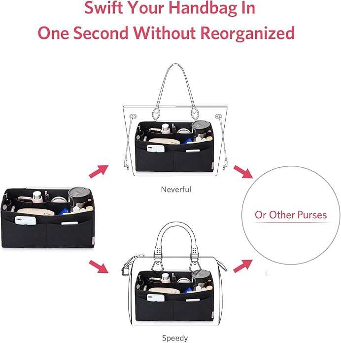 ZTUJO Felt Purse Organizer, Multi Pocket Bag in Bag Organizer For Tote & Handbag Shaper, Speedy 30, Speedy 35 and Speedy 40
