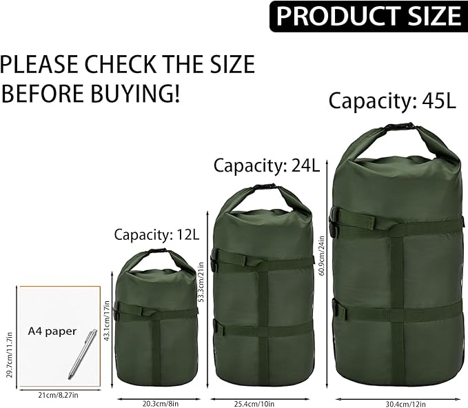 MOOCY Compression Stuff Sack, 12L/24L/45L Sleeping Bag Cover Sack Sleeping Bags Storage Stuff Sack Organizer - Great Sleeping Bags Clothes Camping Hiking Backpacking