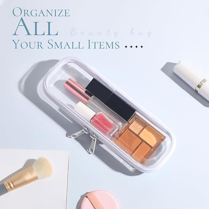 Sanwuta 6 Pcs Clear Hard Zipper Case Plastic Zipper Pouches Transparent Makeup Bag Pencil Case Pouches Toiletry Diaper Bag for Travel Toy Storage Organizer Bins(White,7.87 x 2.56 x 1.57 Inch)