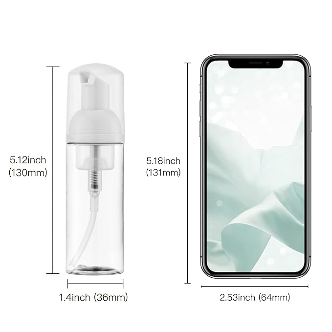 Travel Foam Pump Bottle - 2oz Empty Foaming Soap Dispenser for Lash Shampoo - Plastic Small Mousse Container for Mini Travel Size - Refillable Eyelash Wash Cleanser Foamer Portable 60ml Pink