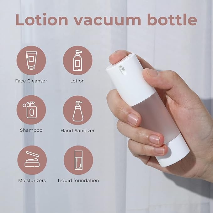 LONGWAY 3pcs Empty Refillable Airless Pump Bottle,Travel Foundation Containers,Airless Cosmetic Pump Bottle for Hand Sanitizer, Toner,Gel,Hair Oil, Lotion and Face Cream (1oz/30ml, Frosted)