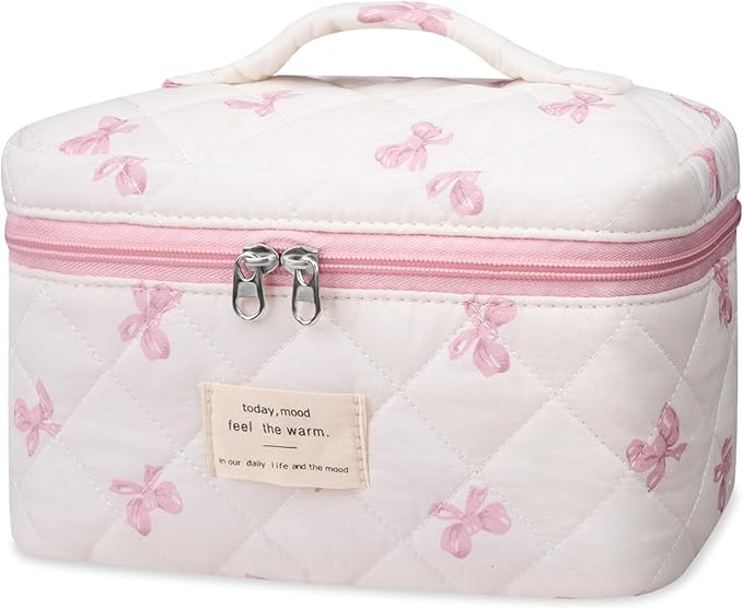Large Makeup Bag, Cute Cosmetic Bag for Women Girls, Floral Coquette Aesthetic Toiletry Bag, Travel Make Up Organizer Bag ((White Butterfly Flower))