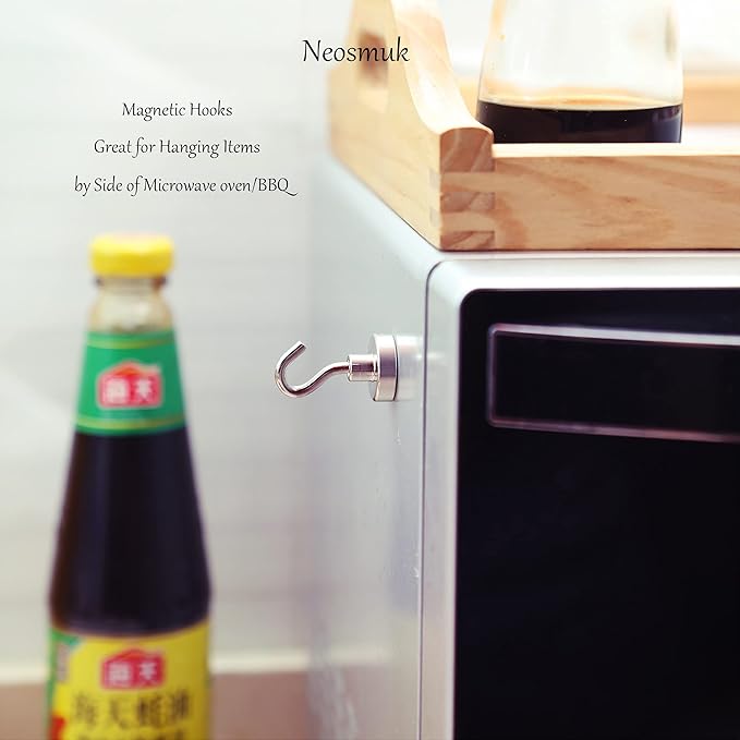 Neosmuk Magnetic Hooks,Heavy Duty Earth Magnets with Hook for Refrigerator, Extra Strong Cruise Hook for Hanging, Magnetic Hanger for Cabins, Grill (Silver, 6 Pack)