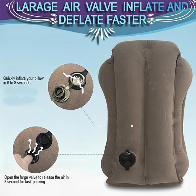 Inflatable Travel Pillows for Airplanes, Blow Up Travel Pillow for Train Office Car with Chin and Neck Support, Inflatable Travel Pillow for Sleep Support with Eye Mask,Storage Bag & Earplugs (Gray)
