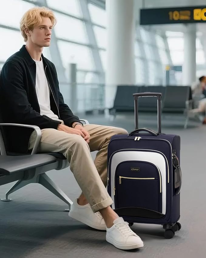 Carry On Luggage 22x14x9 Airline Approved, 20 Inch Softside Suitcase with 360° Spinner Wheels & TSA Lock, Ultra-Lightweight Water-Resistant Large Capacity Luggage for Women & Men