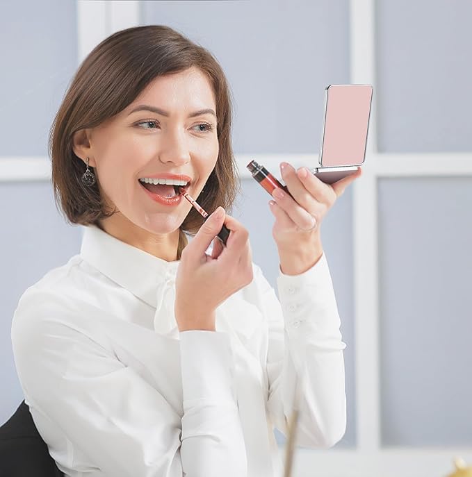 Pocket Mirror, Small Travel Mirror with Magnification, Portable Double-Sided Magnifying Cosmetic Mirror for Daily (Pink)