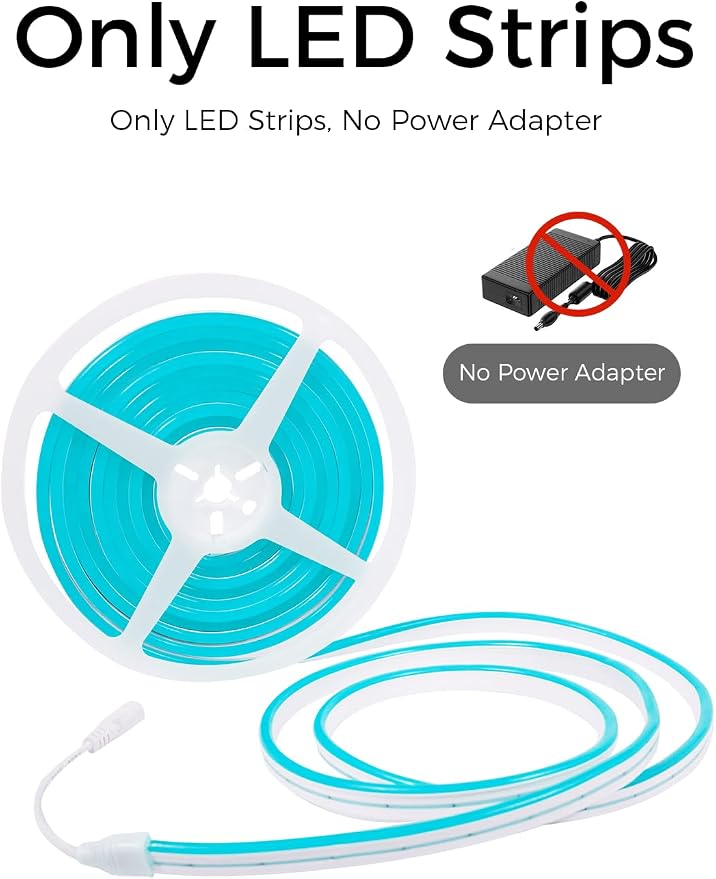 YM E-Bright LED Neon Strip Lights, 16.4ft 600SMD Ice Blue Waterproof 12V | Flexible waterproof rope suits signs, bars, kitchens, bedrooms, parties, and outdoor decor; power supply not included.