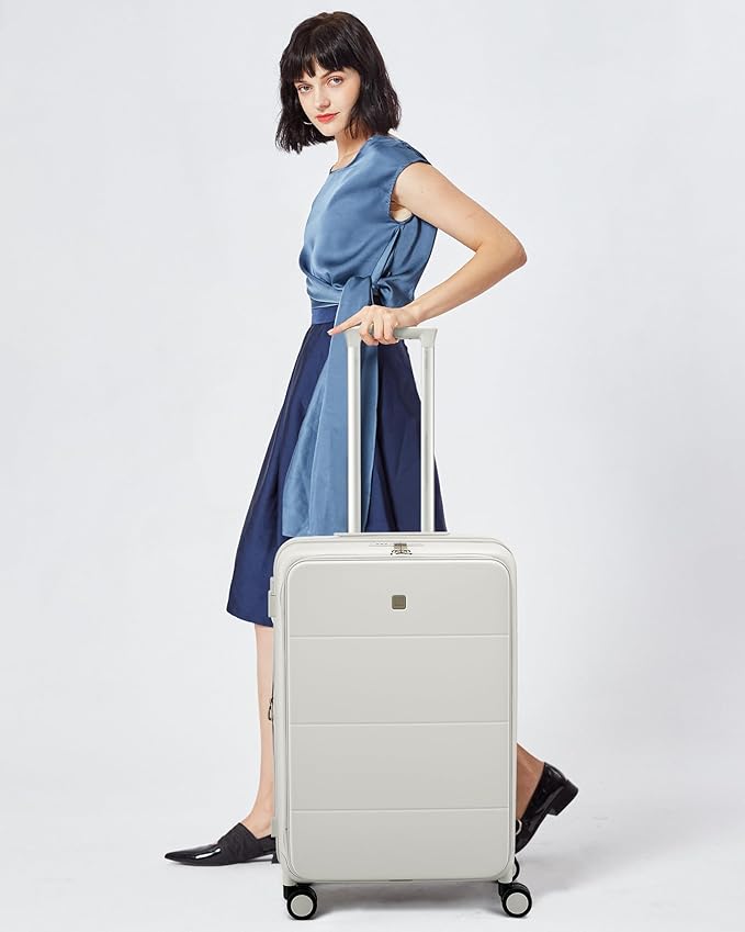 Hanke Hardside Expandable Checked Luggage, 24 Inch Top Opening Trunk Luggages with Spinner Wheels, All-PC Hard Shell Suitcase, Lightweight TSA Checked-Medium(Smoke White, 83L)