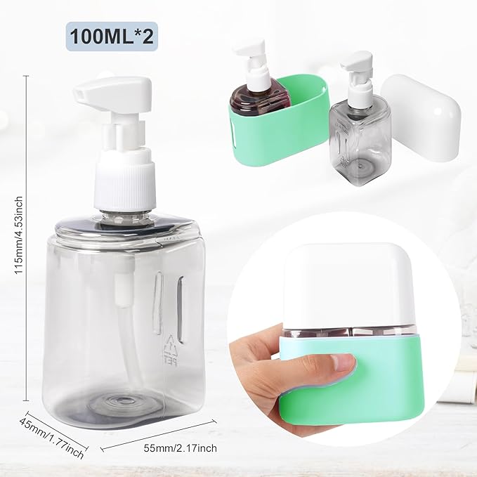 Yamadura Travel Bottles for Toiletries, TSA Approved, 2 Pack Refillable Pump Bottles, Green