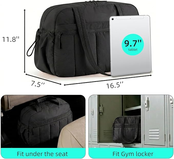 Mini Gym Bag for Women Girls, Crossbody Tote Bag with Wet Pocket, Water Resistant Travel Duffle Bag, Dance Workout Sport Bag, Pink (Black, M)