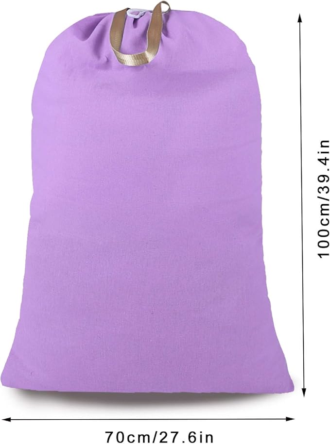 Heavy Duty Laundry Bag with Drawstring and Handle, Extra Large Travel Dirty Clothes Bag for Laundromat and Household, Durable Rip-Stop Laundry Hamper Liner, 28 x 40 Inch, Purple