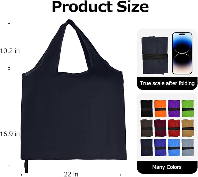 Washable Reusable Grocery Bags, Foldable Reusable Shopping Bags, Polyester Tote, Pocket Size Carrier