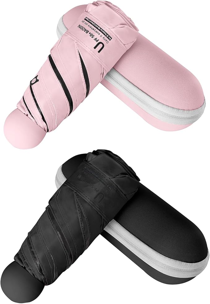 BAODINI Travel Essentials Mini Umbrella for Purse With Case Small Compact UV Sun Protection Lightweight Tiny Pocket Manual Open Close Umbrella for Women Kids and Men Fits Purse Backpack