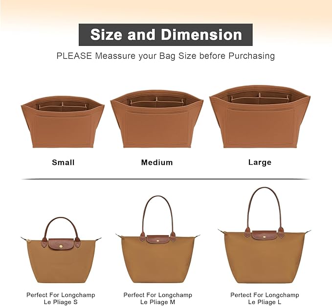 LOUKAYCCI Purse Organizer Insert for Longchamp Le Pliage L Handbag Insert Felt Long Champ Tote Bag Organizer Insert with Cup (EarthColor, Large)