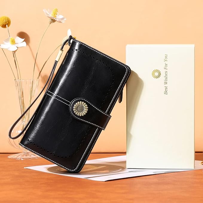 SENDEFN Wallets for Women Leather Credit Card Holder with RFID Blocking Large Capacity Wristlet | with RFID Blocking, Large Capacity, Wristlet, with RFID Blocking, Large Capacity, Wristlet