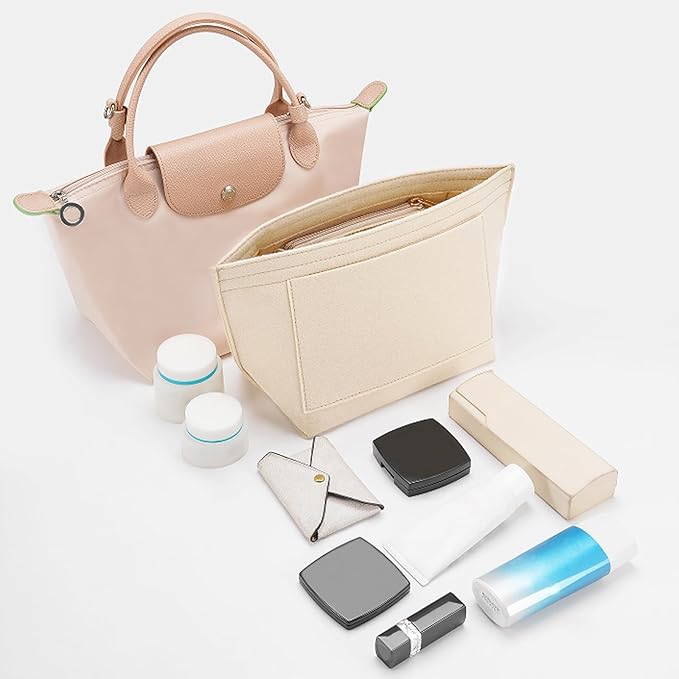 LOUKAYCCI Felt Purse Organizer Insert for Longchamp Le Pliage M Handbag Insert (Medium Beige)