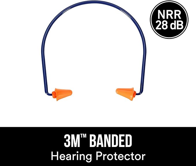 3M Safety Band Style Hearing Protector, Orange Ear Tips, Earplugs (Pack of 2)
