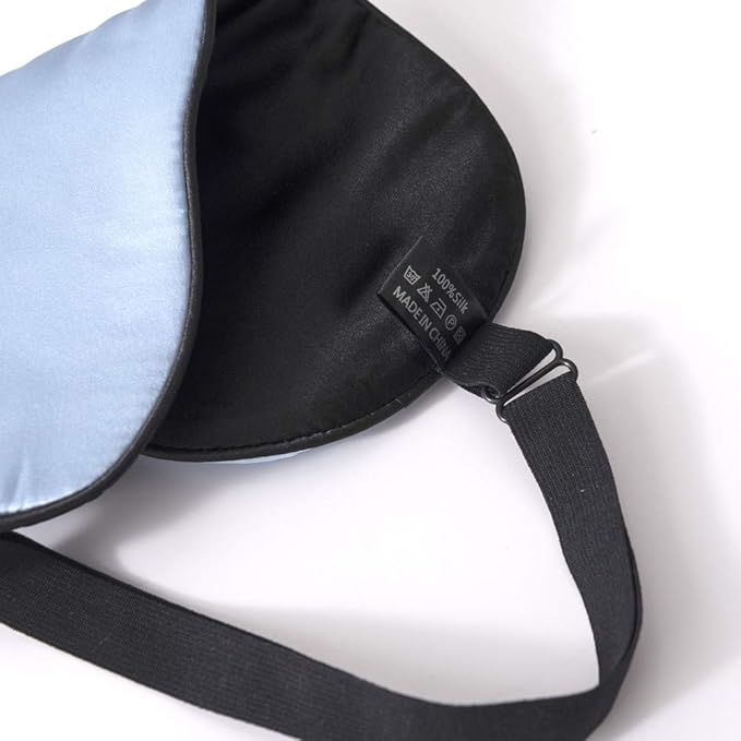 Tim & Tina Silk Sleep Mask for Women Men Comfortable Blindfold Eye Mask with Adjustable Strap for Travel Yoga Nap Shift Work (Light Blue)