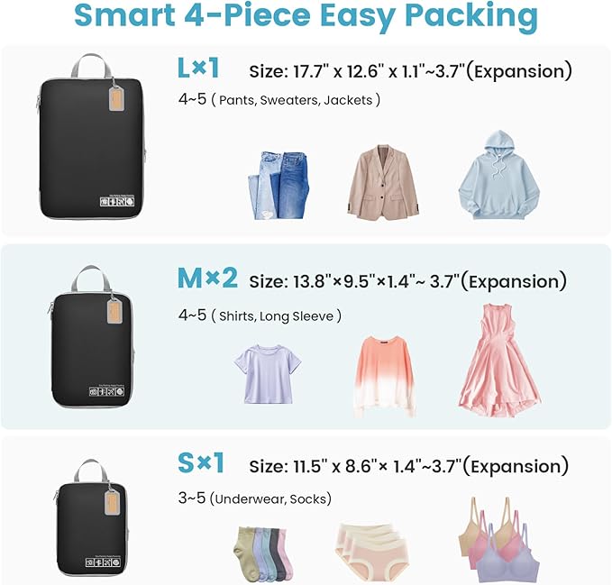 Cambond Compression Packing Cubes for Travel - Lightweight Expandable Travel Bags Luggage Organizers Travel Essentials Compression Cubes for Travel Space Saver for Carry on Suitcases Organizer