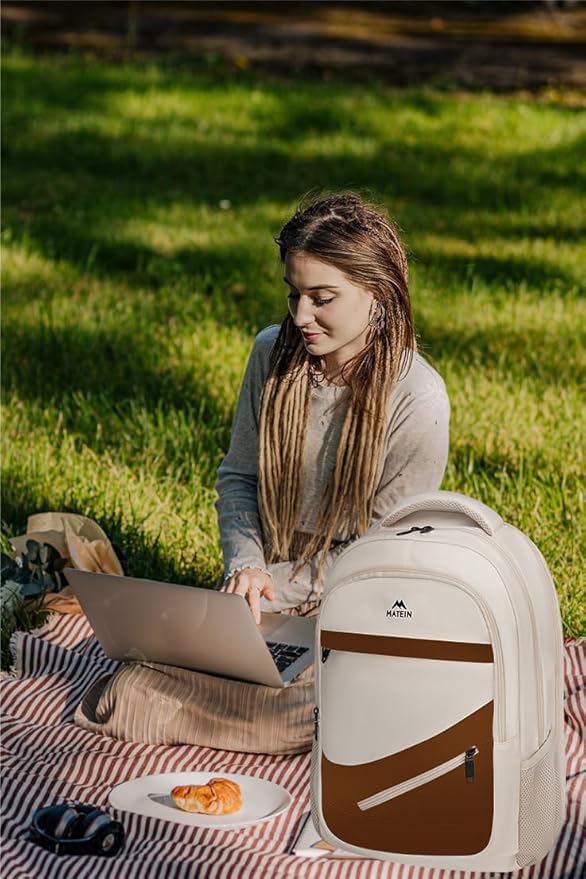 MATEIN 17.3 Inch Womens Laptop Backpack, Water Resistant Work Business Backpack with Multiple Pockets Fits 17 Inch Computer Notebook, Spacious Commute Bag TSA Approved and Comfortable, Beige Brown