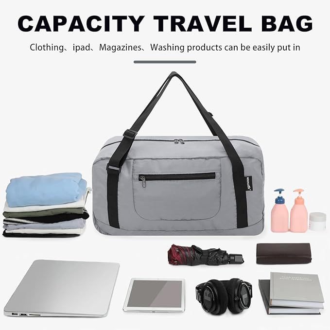 HOLYLUCK Foldable Travel Duffel Bag For Women & Men Luggage Great for Gym -Light grey