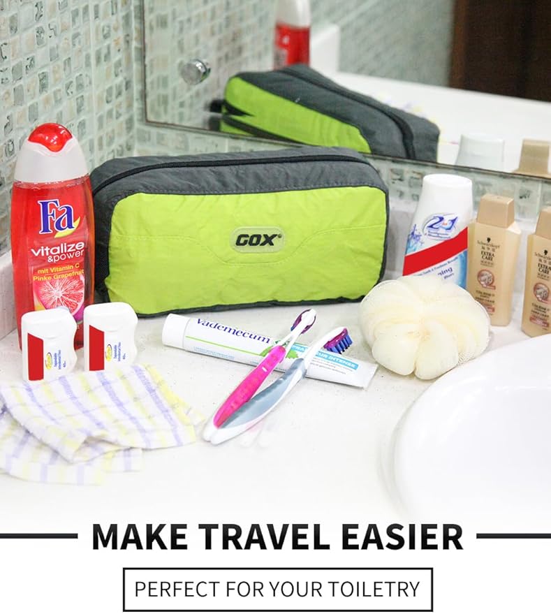 Gox Travel Small Toiletry Bag for Men Nylon Dopp Kit Medicine Bag Small Mesh Zipper Pouch Travel Organizer Pouch Shave Kits for Teens Toiletry Essentials Bathroom Compact (Green, 9.8*4.3*3.3 Inches)