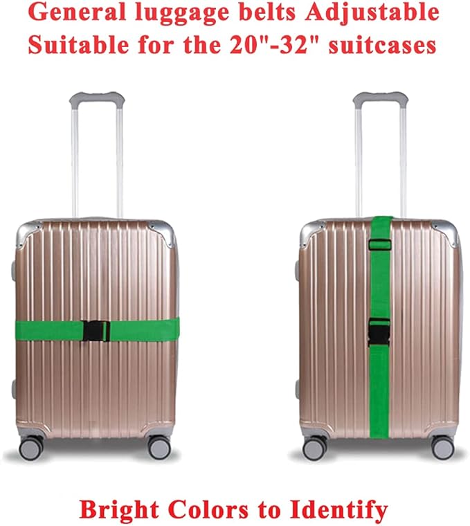 2 Pack Suitcase Belts, Adjustable Luggage Straps, Bright Colors Travel Packing Straps with Quick Release Buckle (Green)