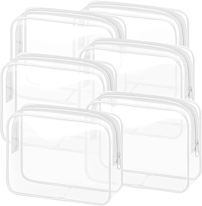 6 Pieces Clear Makeup Bags Bulk TSA Approved Toiletry Bag for Travel PVC Waterproof Clear Cosmetic Pouch with Zipper for Men and Women Carry-on Travel Essentials (White)