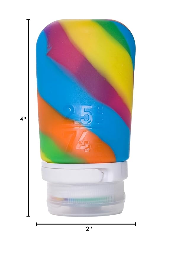 humangear GoToob+ (Medium) | Refillable Silicone Travel Bottle | Locking Lid | Food-Safe Material | Rainbow, Medium (2.5 fl.oz.; 74ml)