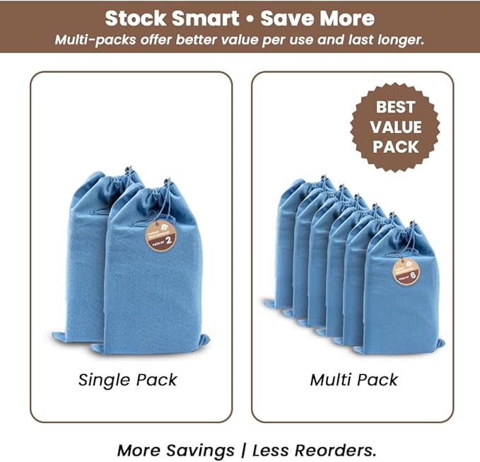 LFH Cotton Rich Shoe Storage Bags with Drawstring, Breathable Reusable Organizer, Perfect For Travel, Dorm, Hotel, College, Gym, Easy to Carry, Machine Washable 12"x17" (Pack of 2) - Sky Blue