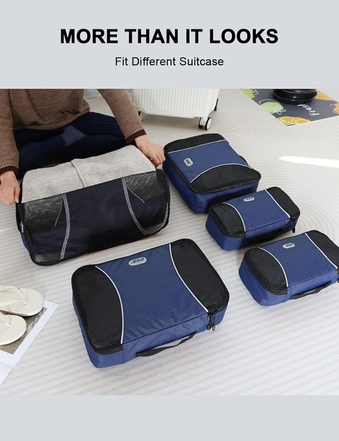 GOX Ultra Light 5 piece Packing Cubes Travel Luggage Organizer 1 Large 2 Medium 2 Small