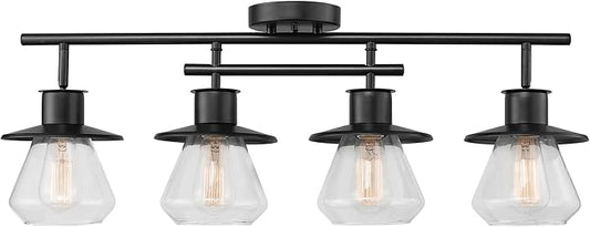 Globe Electric 59530 4-Light Complete Track Lighting Kit, Dark Bronze, Clear Glass Bell Shaped Shades, Ceiling Light Fixture, Ideal for Kitchen and Dining Room, LED Bulb Compatible