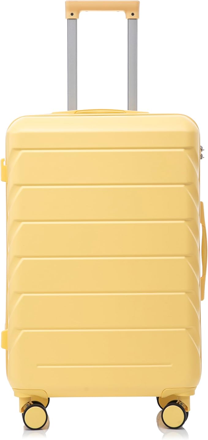 28 Inch Checked-Large Luggage, Lightweight ABS Hard Shell Suitcase with Spinner Wheels, Expandable Travel Luggage with Combination Lock & Side Hooks for Men Women (Yellow, 28)