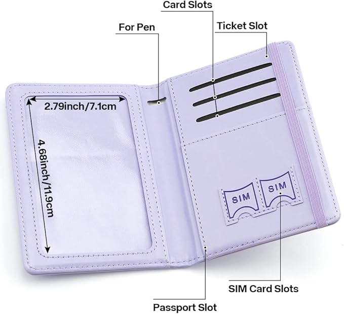 Passport Holder for Travel, Leather Passport Cover Wallet Case RFID Blocking Passport Book Holders for Travel Women Men Family Travels Must Haves Essentials, Purple