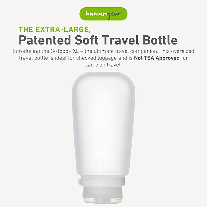 humangear GoToob+ (XL) | Refillable Silicone Travel Bottle | Locking Lid | Food-Safe Material | Clear, XL (6 fl.oz.; 177ml)
