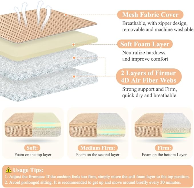Booster Seat Cushion Extra Thick Chair Foam Cushion for Elderly Adult Booster Seat Elevation Pillow Extra Firm Riser Supportive Lift Chair Cushion Lift Pads for Home, Couch, Patio, Office Seats